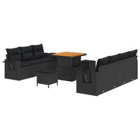 vidaXL Conjunto de Sofá de Jardim 10 pcs Preto vime PE