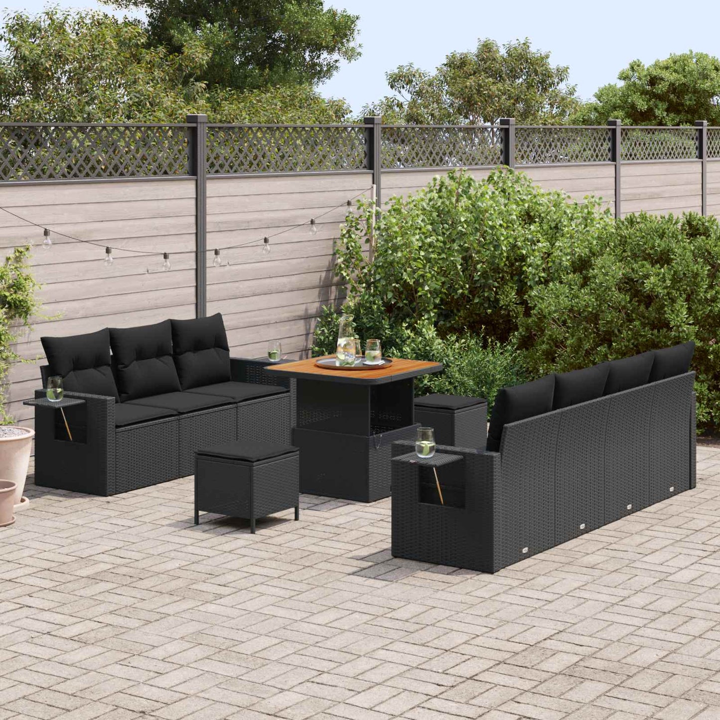 vidaXL Conjunto de Sofá de Jardim 10 pcs Preto vime PE