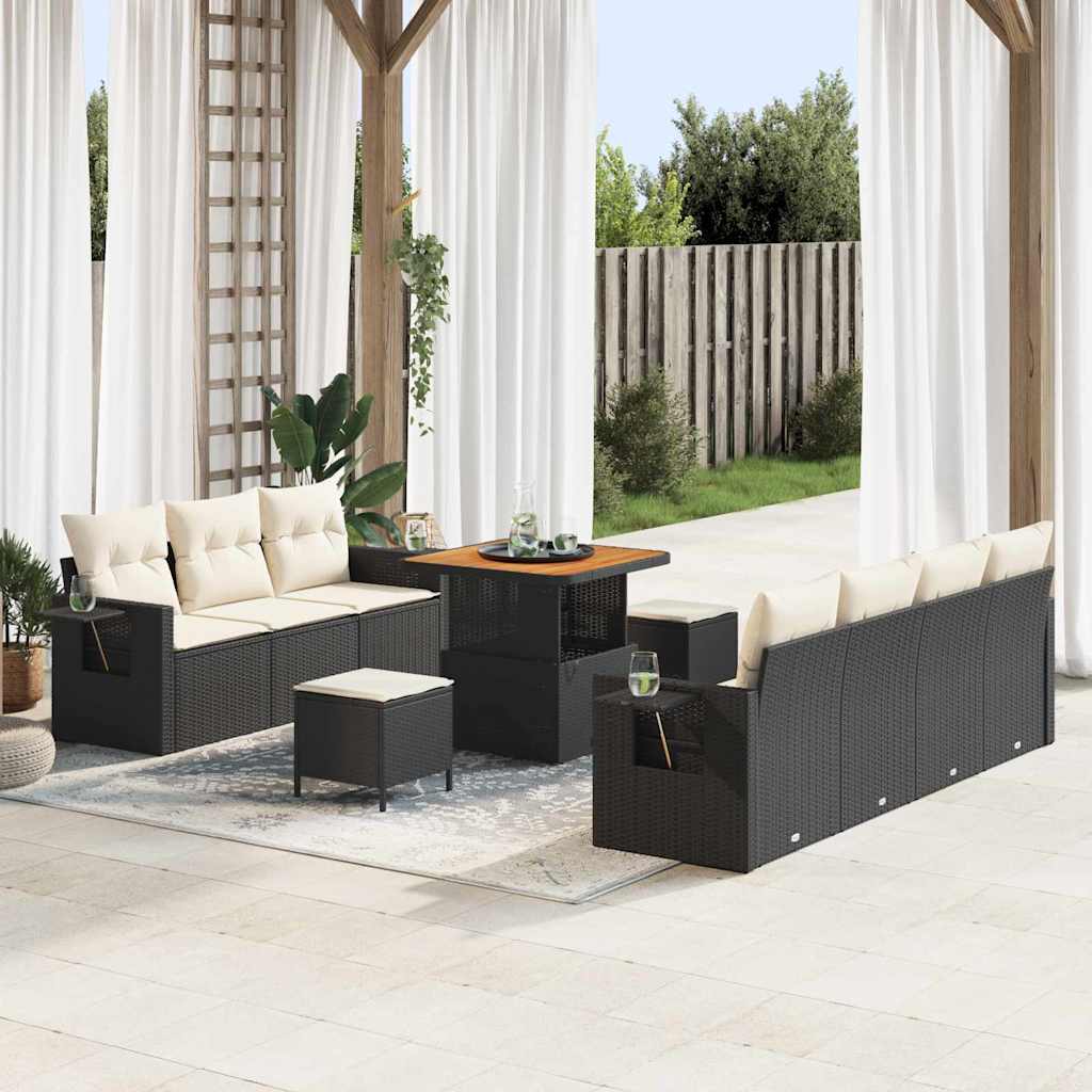 vidaXL Conjunto de Sofá de Jardim 10 pcs Preto vime PE