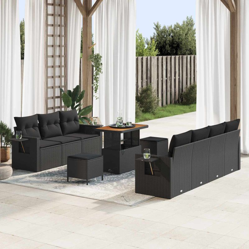 vidaXL Conjunto de Sofá de Jardim 10 pcs Preto vime PE