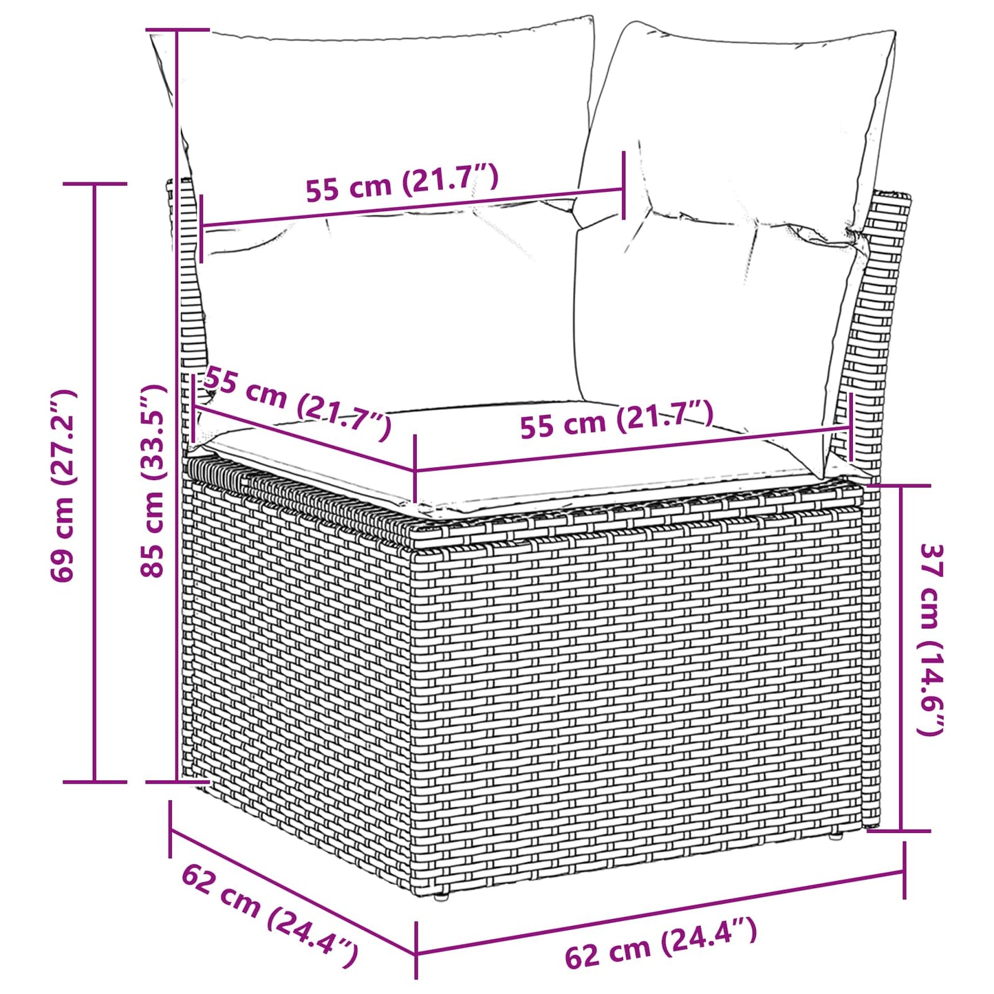 vidaXL Conjunto de Sofá de Jardim 11 pcs Preto Rattan Sintético