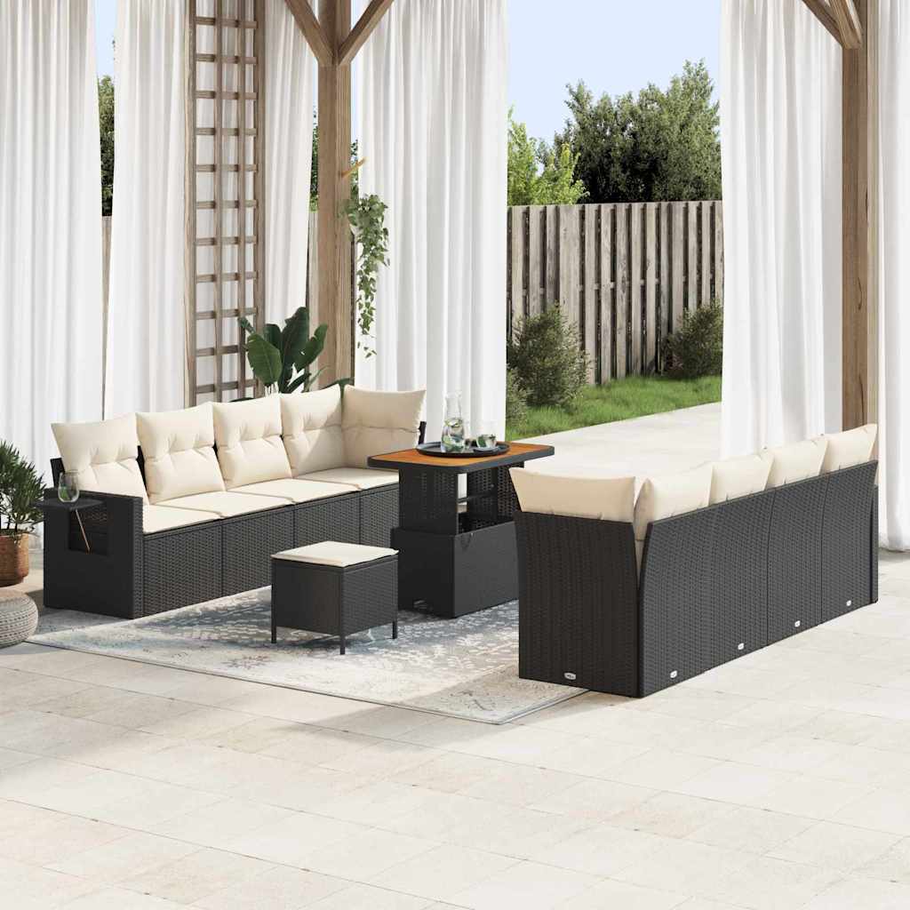 vidaXL Conjunto de Sofá de Jardim 11 pcs Preto Rattan Sintético