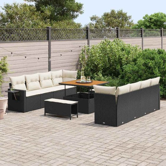 vidaXL Conjunto de Sofá de Jardim 11 pcs Preto Rattan Sintético