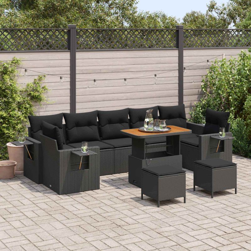 vidaXL Conjunto de Sofá de Jardim 10 pcs Preto vime PE