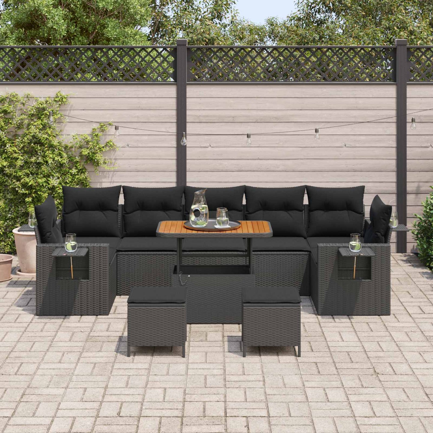 vidaXL Conjunto de Sofá de Jardim 10 pcs Preto vime PE