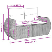 vidaXL Conjunto de Sofá de Jardim com almofada 9 pcs Preto vime PE