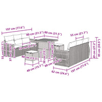 vidaXL Conjunto de Sofá de Jardim com almofada 9 pcs Preto vime PE