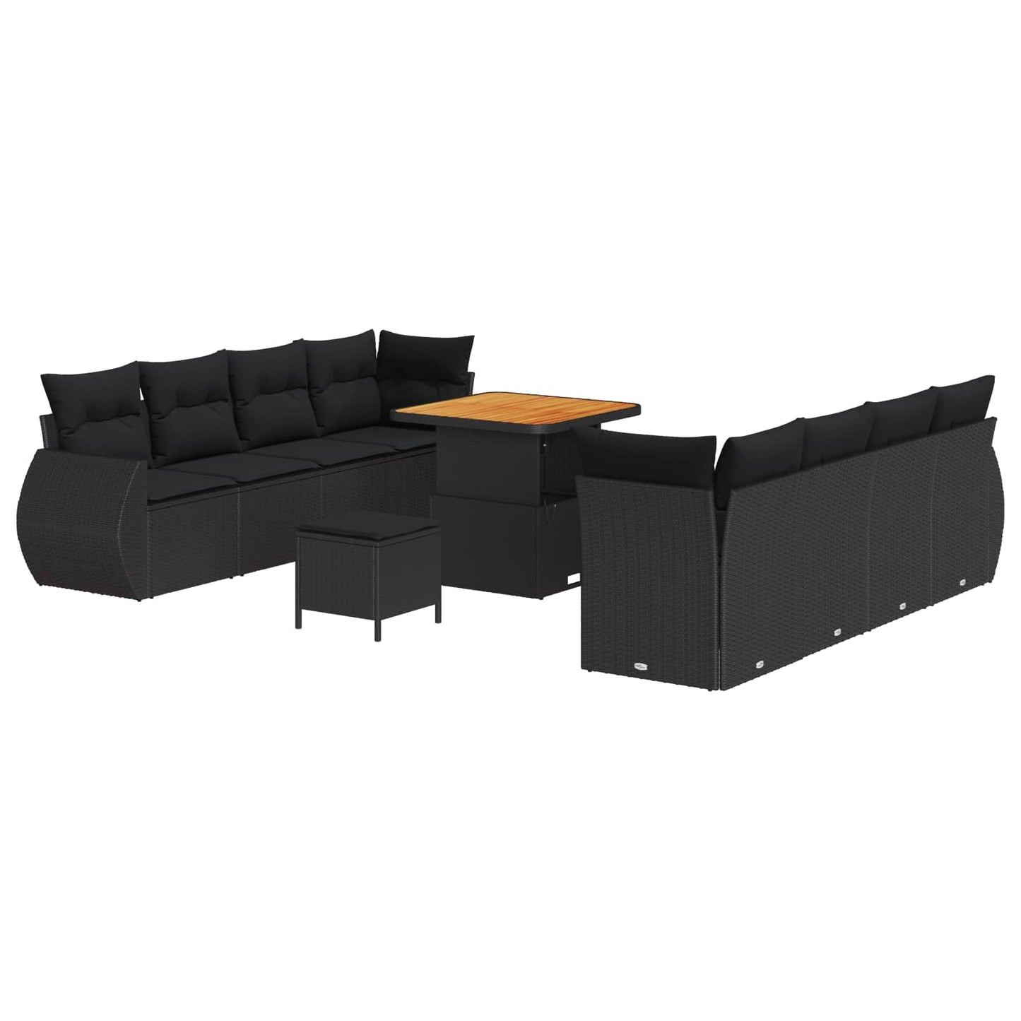 vidaXL Conjunto de Sofá de Jardim com almofada 11 pcs Preto vime PE