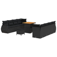 vidaXL Conjunto de Sofá de Jardim com almofada 11 pcs Preto vime PE