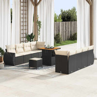 vidaXL Conjunto de Sofá de Jardim com almofada 11 pcs Preto vime PE