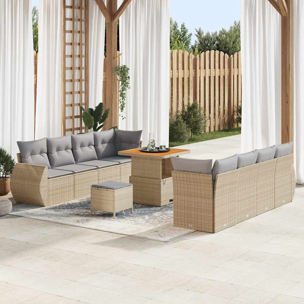 vidaXL Conjunto de Sofá de Jardim com almofada 11 pcs Preto vime PE