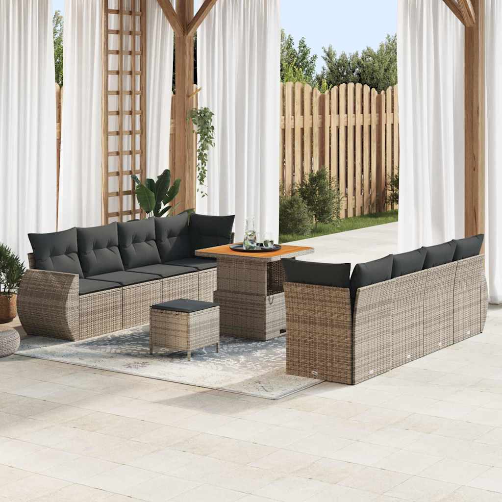 vidaXL Conjunto de Sofá de Jardim com almofada 11 pcs Preto vime PE