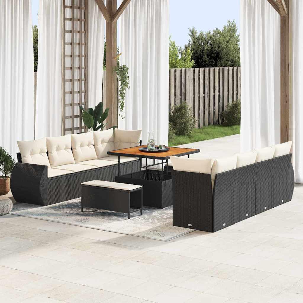 vidaXL Conjunto de Sofá de Jardim com almofada 11 pcs Preto vime PE