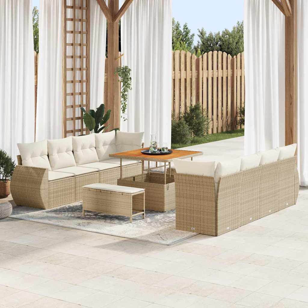 vidaXL Conjunto de Sofá de Jardim com almofada 11 pcs Preto vime PE