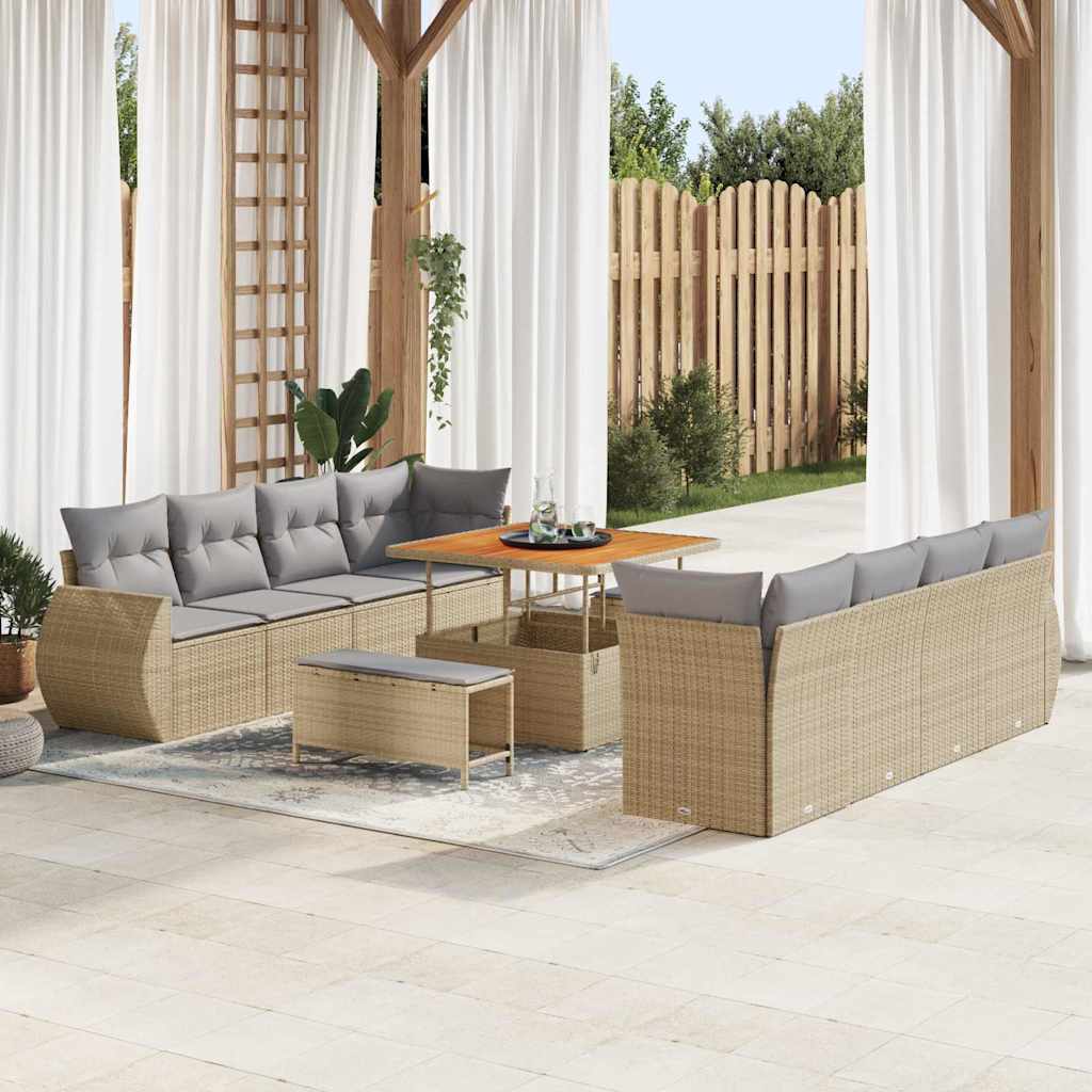 vidaXL Conjunto de Sofá de Jardim com almofada 11 pcs Preto vime PE