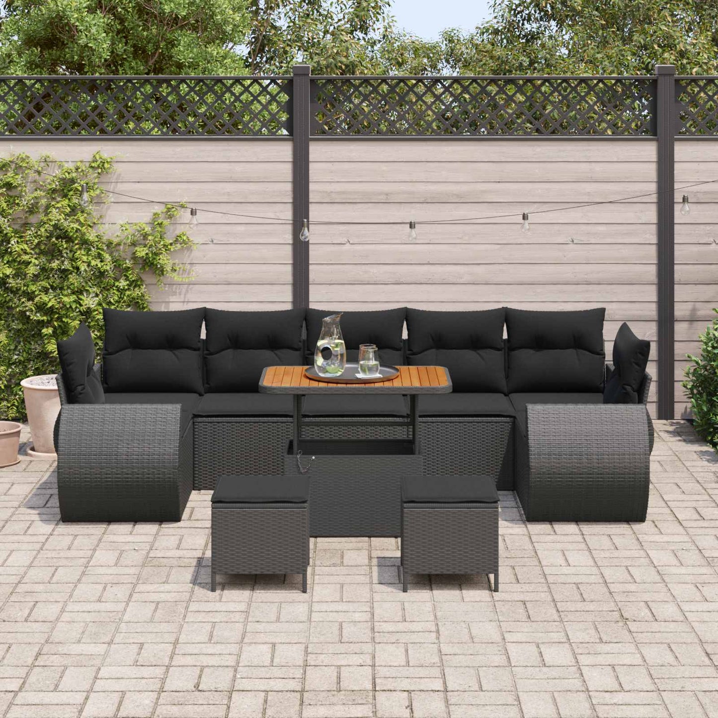 vidaXL Conjunto de Sofá de Jardim 10 pcs Preto vime PE