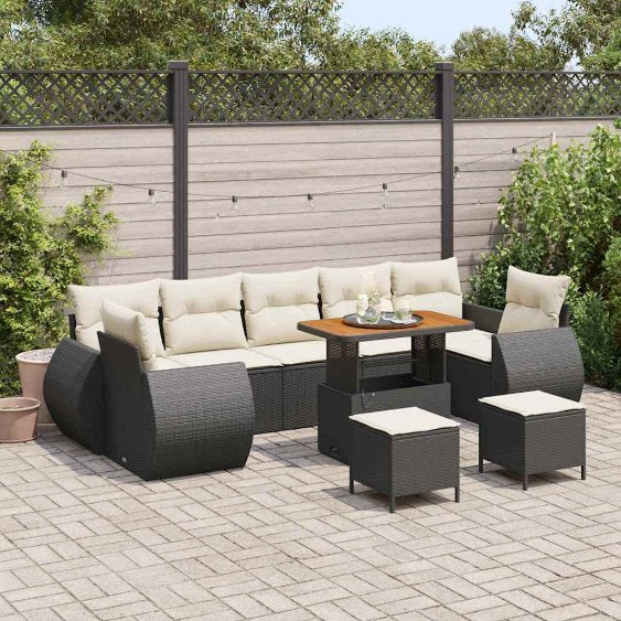 vidaXL Conjunto de Sofá de Jardim 10 pcs Preto vime PE