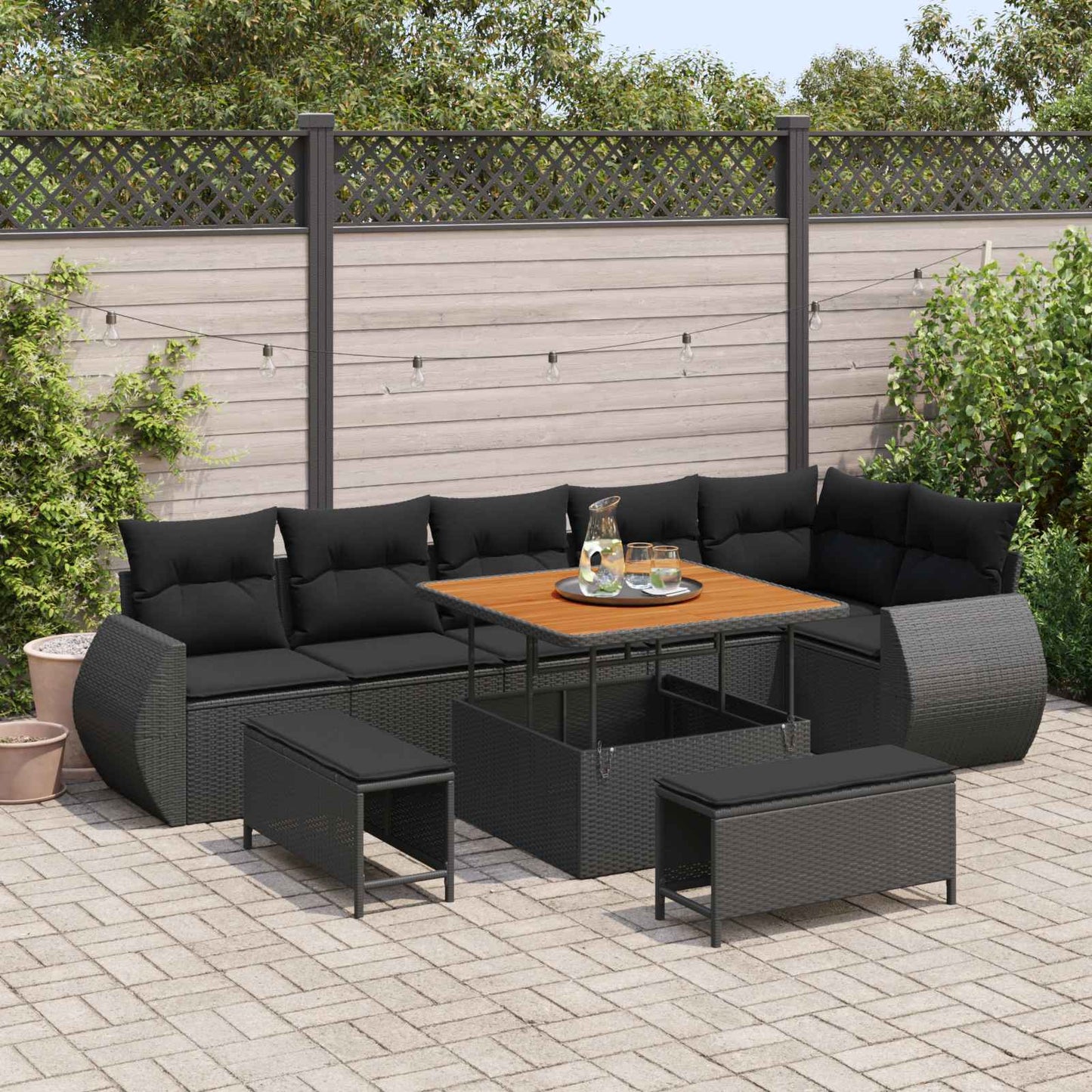 vidaXL Conjunto de Sofá de Jardim 9 pcs Preto vime PE