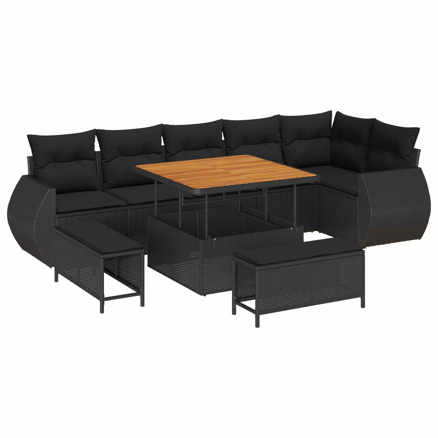 vidaXL Conjunto de Sofá de Jardim 9 pcs Preto vime PE