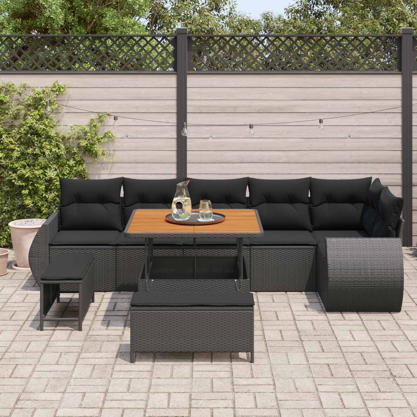 vidaXL Conjunto de Sofá de Jardim 9 pcs Preto vime PE