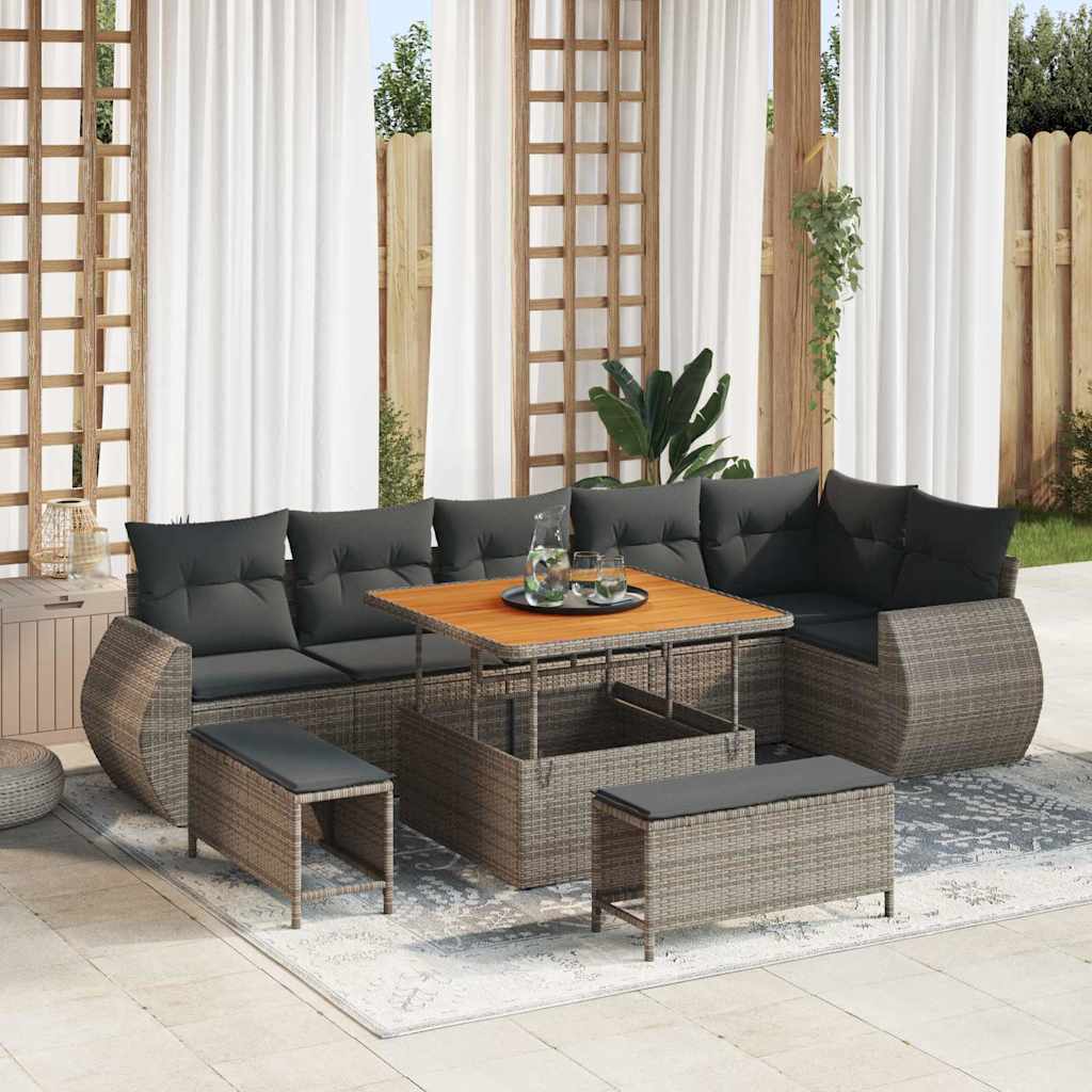 vidaXL Conjunto de Sofá de Jardim 9 pcs Preto vime PE