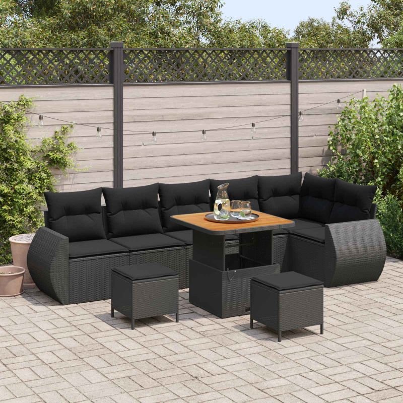 vidaXL Conjunto de Sofá de Jardim 9 pcs Preto vime PE