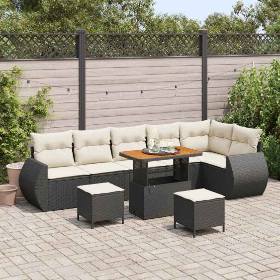 vidaXL Conjunto de Sofá de Jardim 9 pcs Preto vime PE