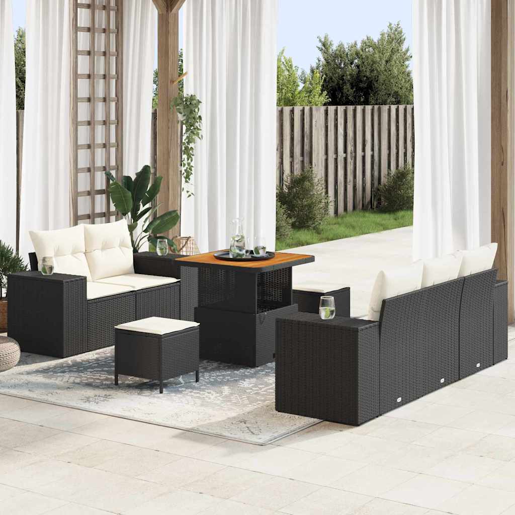 vidaXL Conjunto de Sofá de Jardim 8 pcs Preto vime PE