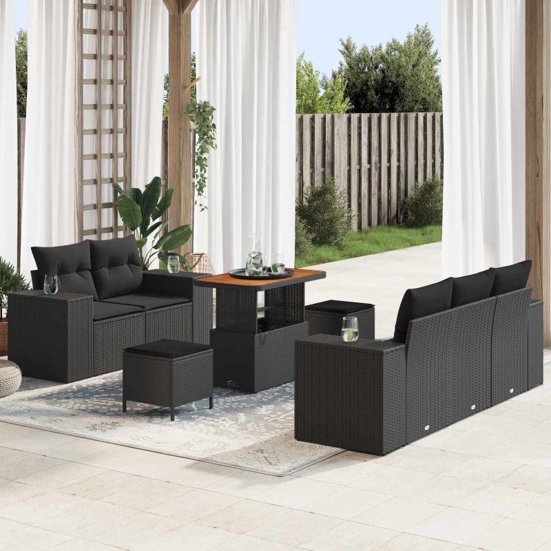 vidaXL Conjunto de Sofá de Jardim 8 pcs Preto vime PE