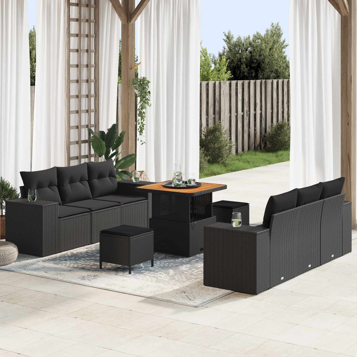 vidaXL Conjunto de Sofá de Jardim 9 pcs Preto Rattan Sintético
