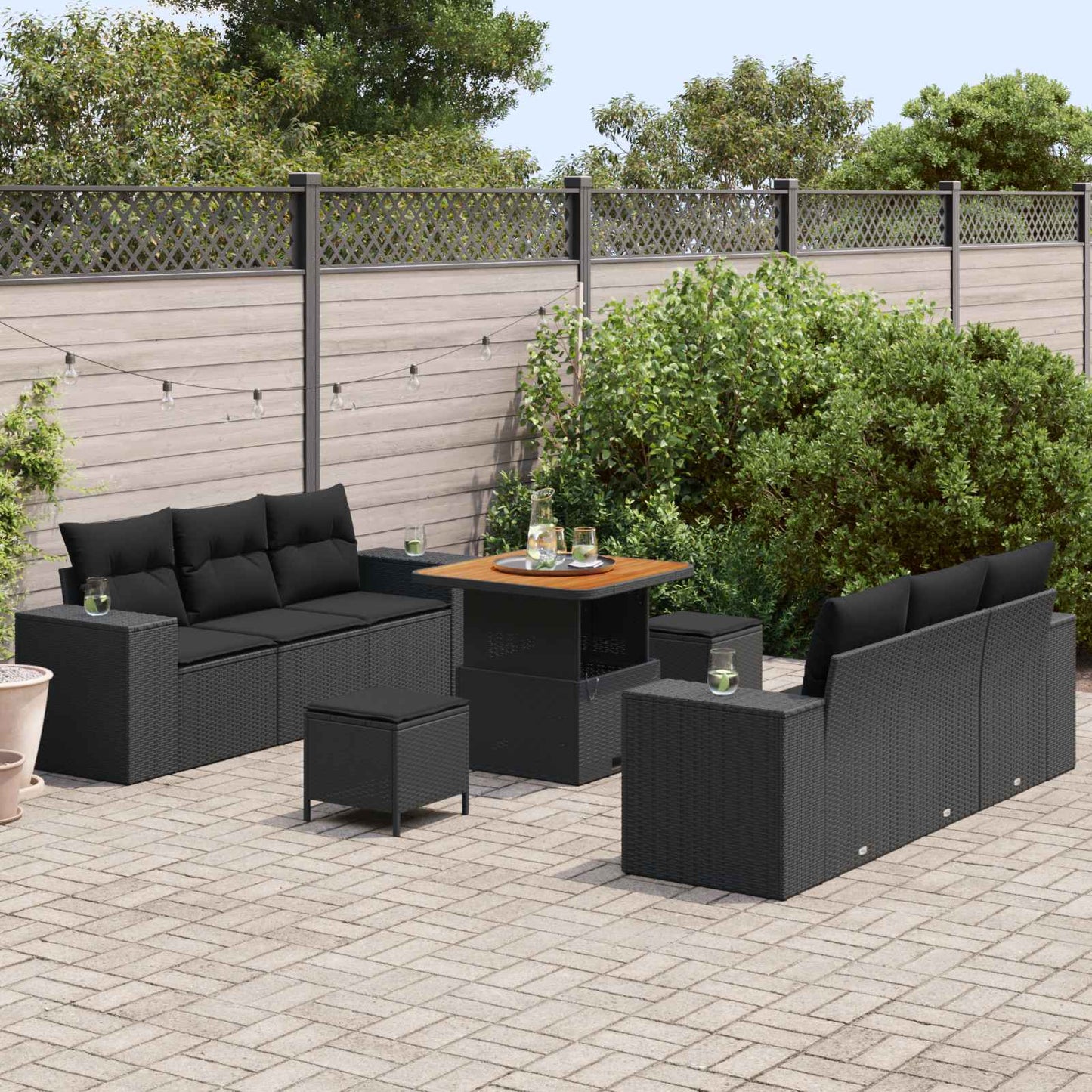 vidaXL Conjunto de Sofá de Jardim 9 pcs Preto Rattan Sintético