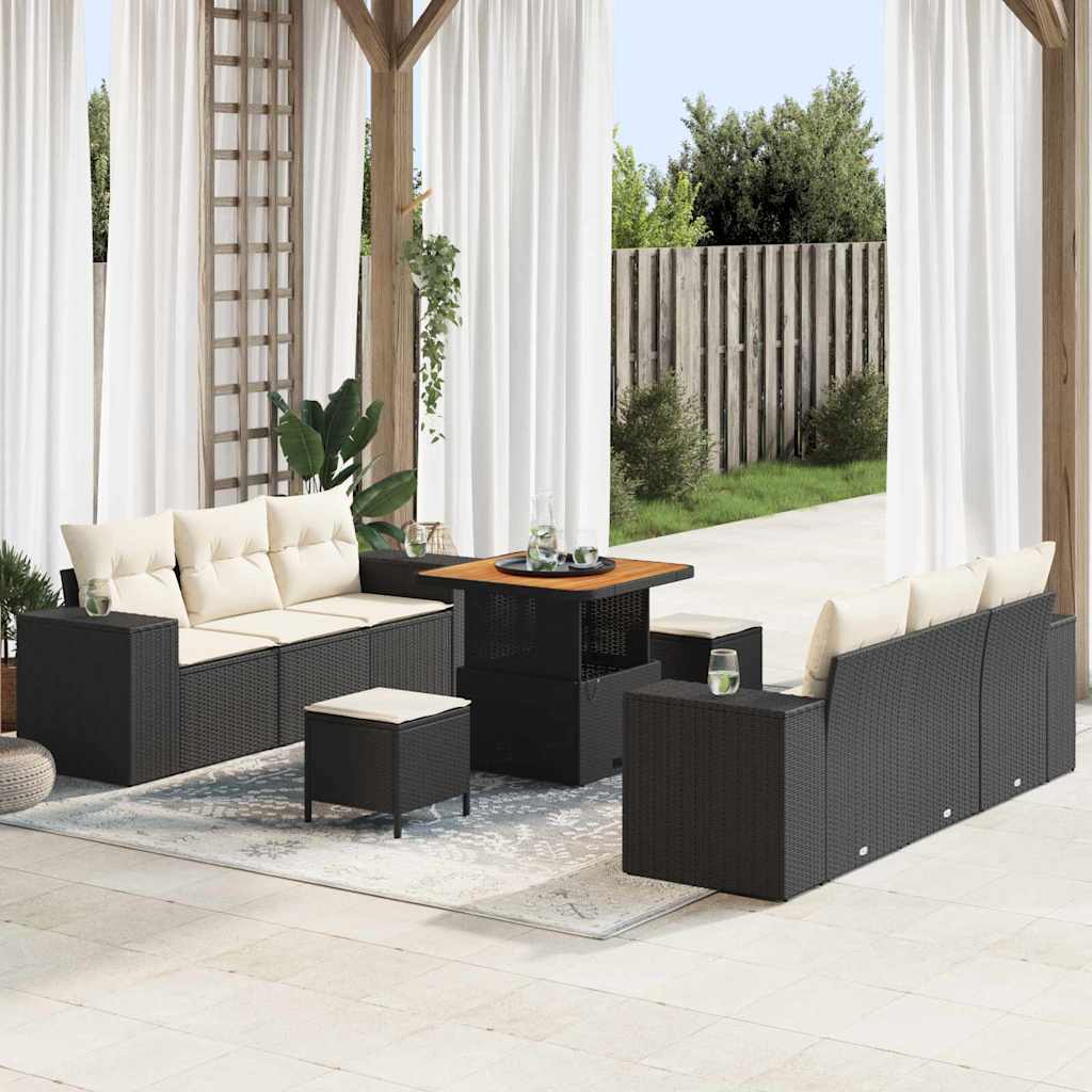 vidaXL Conjunto de Sofá de Jardim 9 pcs Preto Rattan Sintético