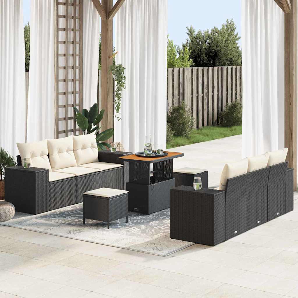 vidaXL Conjunto de Sofá de Jardim 9 pcs Preto Rattan Sintético