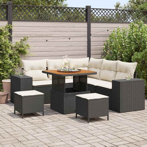 vidaXL Conjunto de Sofá de Jardim com almofada 8 pcs Preto vime PE