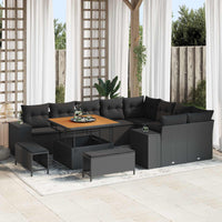 vidaXL Conjunto de Sofá de Jardim com almofada 12 pcs Preto vime PE
