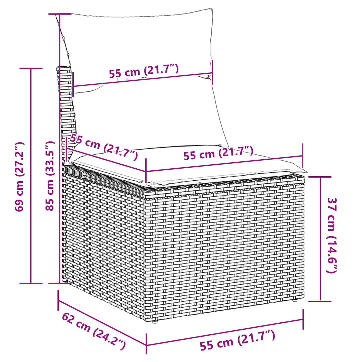 vidaXL Conjunto de Sofá de Jardim com almofada 12 pcs Preto vime PE