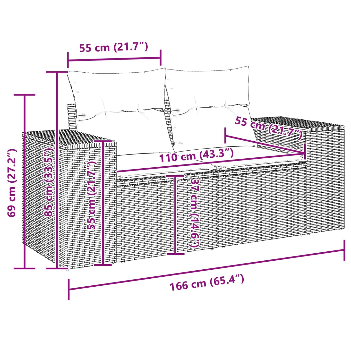 vidaXL Conjunto de Sofá de Jardim com almofada 12 pcs Preto vime PE