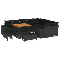 vidaXL Conjunto de Sofá de Jardim com almofada 12 pcs Preto vime PE