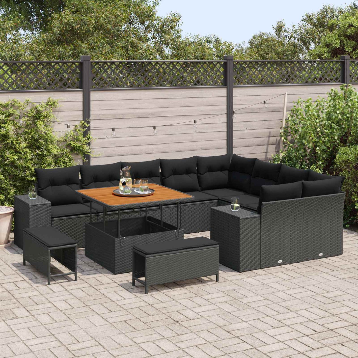 vidaXL Conjunto de Sofá de Jardim com almofada 12 pcs Preto vime PE