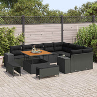 vidaXL Conjunto de Sofá de Jardim com almofada 12 pcs Preto vime PE