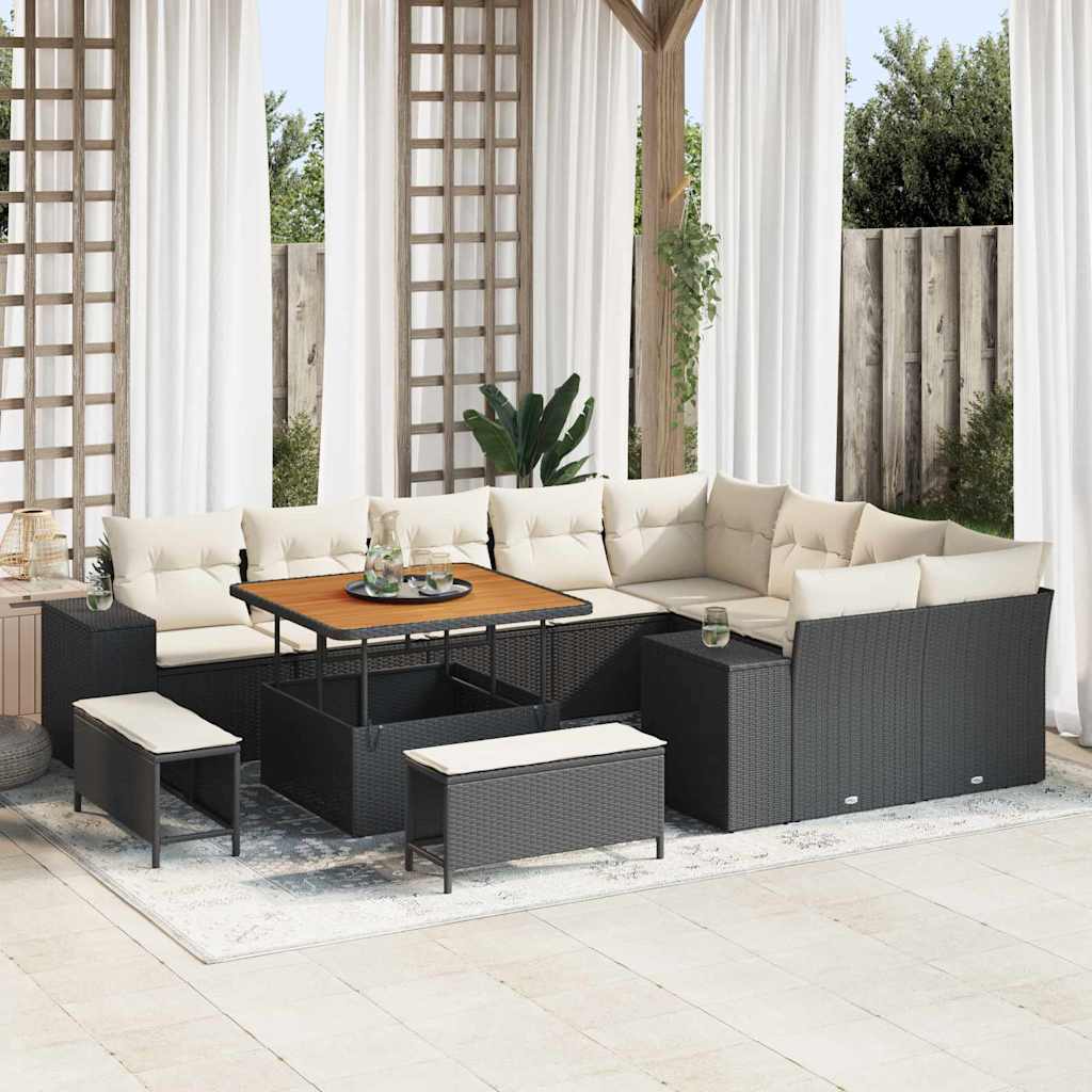 vidaXL Conjunto de Sofá de Jardim com almofada 12 pcs Preto vime PE