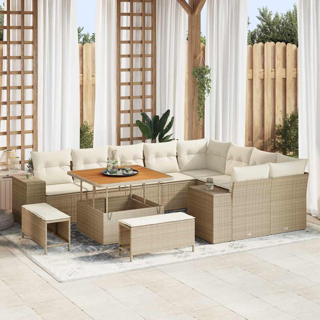 vidaXL Conjunto de Sofá de Jardim com almofada 12 pcs Preto vime PE