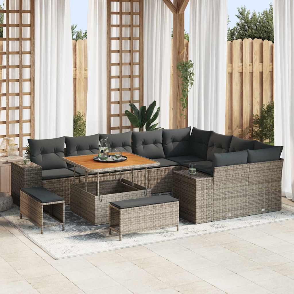 vidaXL Conjunto de Sofá de Jardim com almofada 12 pcs Preto vime PE