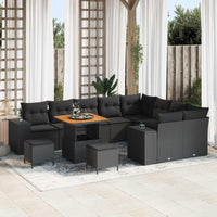vidaXL Conjunto de Sofá de Jardim com almofada 12 pcs Preto vime PE