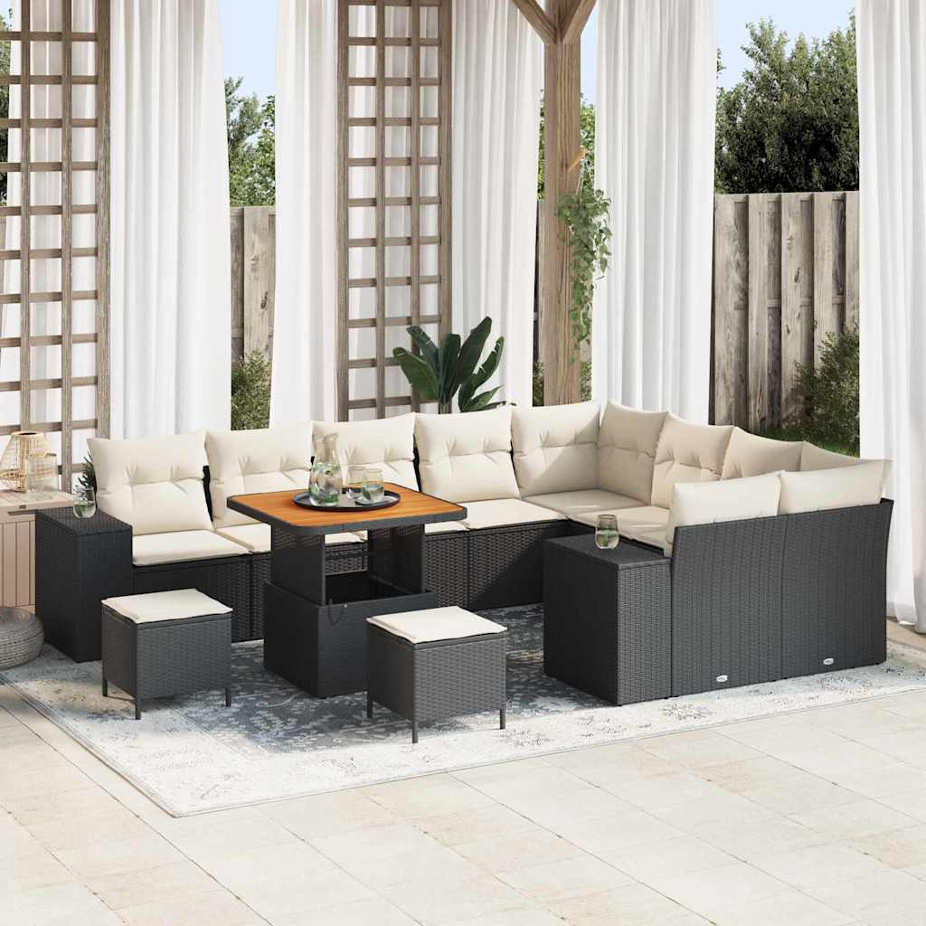 vidaXL Conjunto de Sofá de Jardim com almofada 12 pcs Preto vime PE