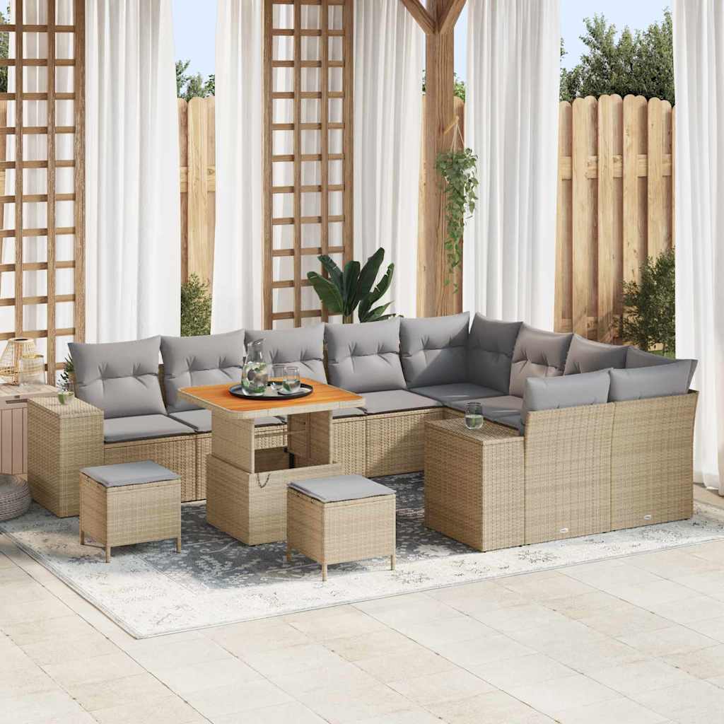 vidaXL Conjunto de Sofá de Jardim com almofada 12 pcs Preto vime PE