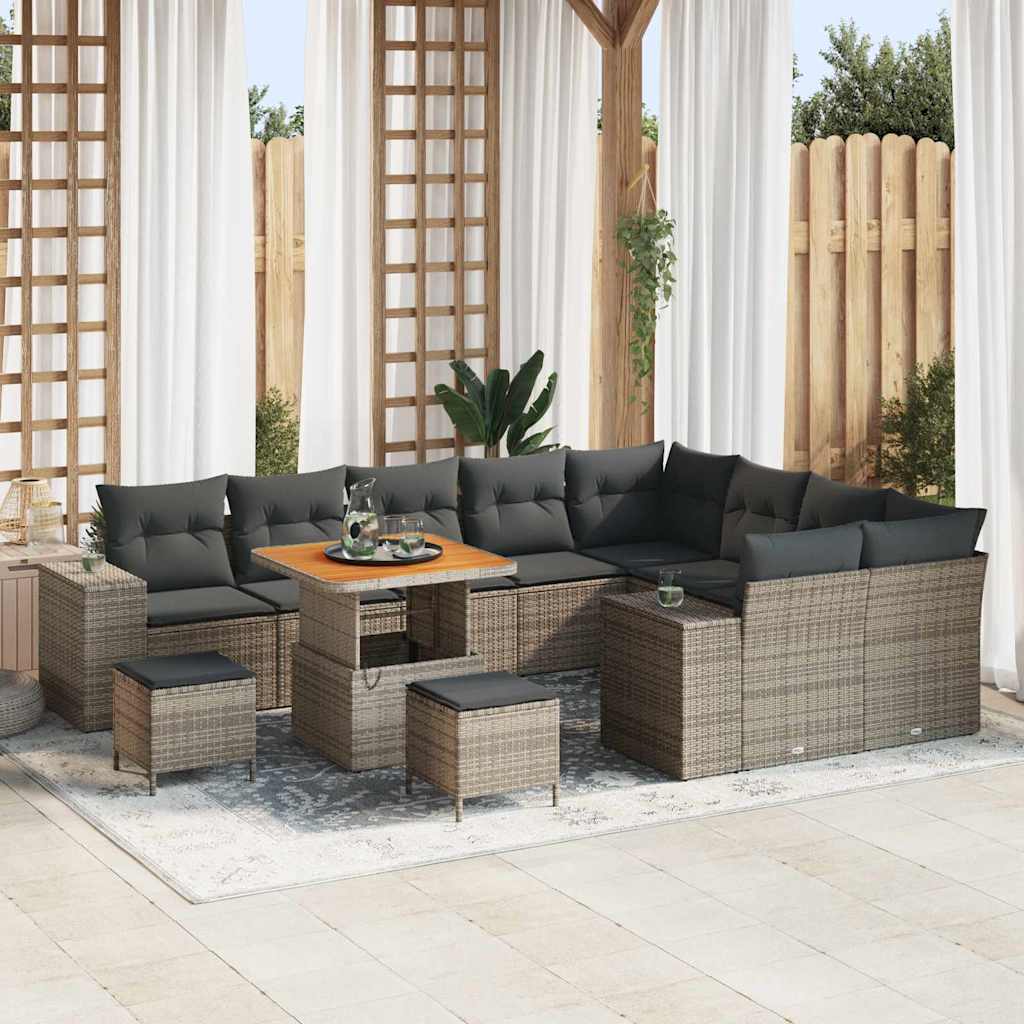 vidaXL Conjunto de Sofá de Jardim com almofada 12 pcs Preto vime PE