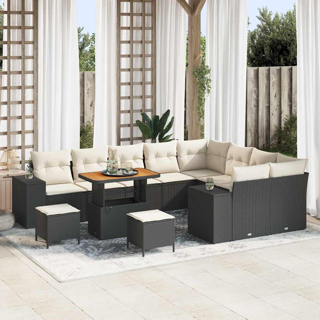 vidaXL Conjunto de Sofá de Jardim com almofada 12 pcs Preto vime PE