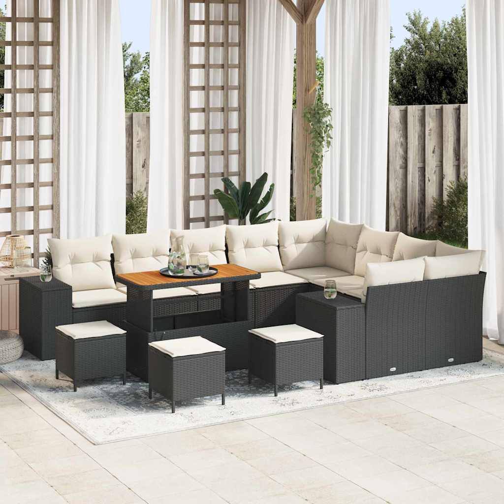 vidaXL Conjunto de Sofá de Jardim com almofada 12 pcs Preto vime PE