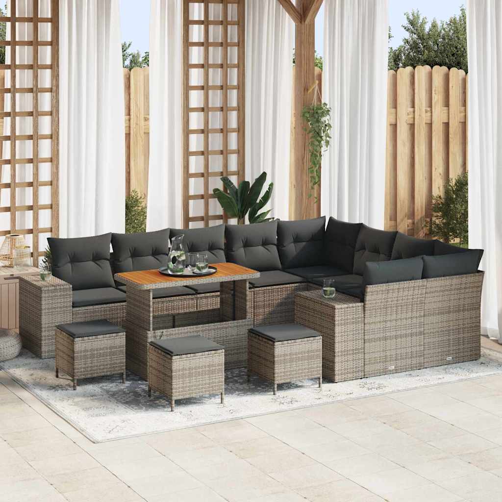 vidaXL Conjunto de Sofá de Jardim com almofada 12 pcs Preto vime PE